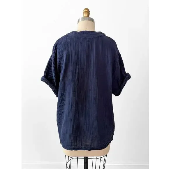 Xirena Avery Cotton Top in North Star Navy Blue Gauze Muslin - Picture 8 of 11